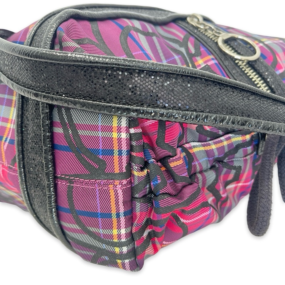Coach Pink Plaid Signature Tote with Navy Trim - Picture 4 of 14